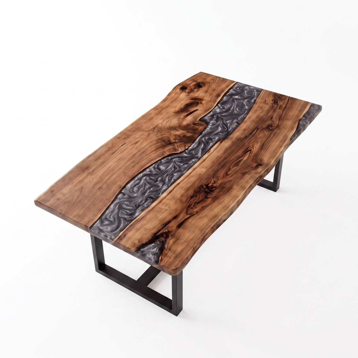 Black Walnut Gray Epoxy Rectangular Dining Table（Tabletop only, legs not included）