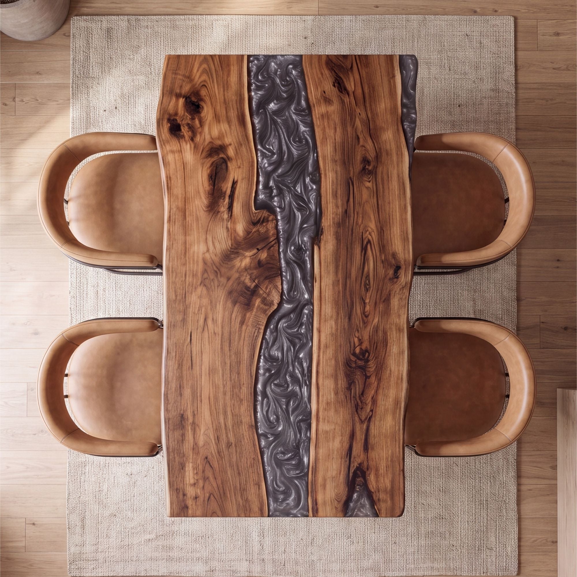 Black Walnut Gray Epoxy Rectangular Dining Table（Tabletop only, legs not included）