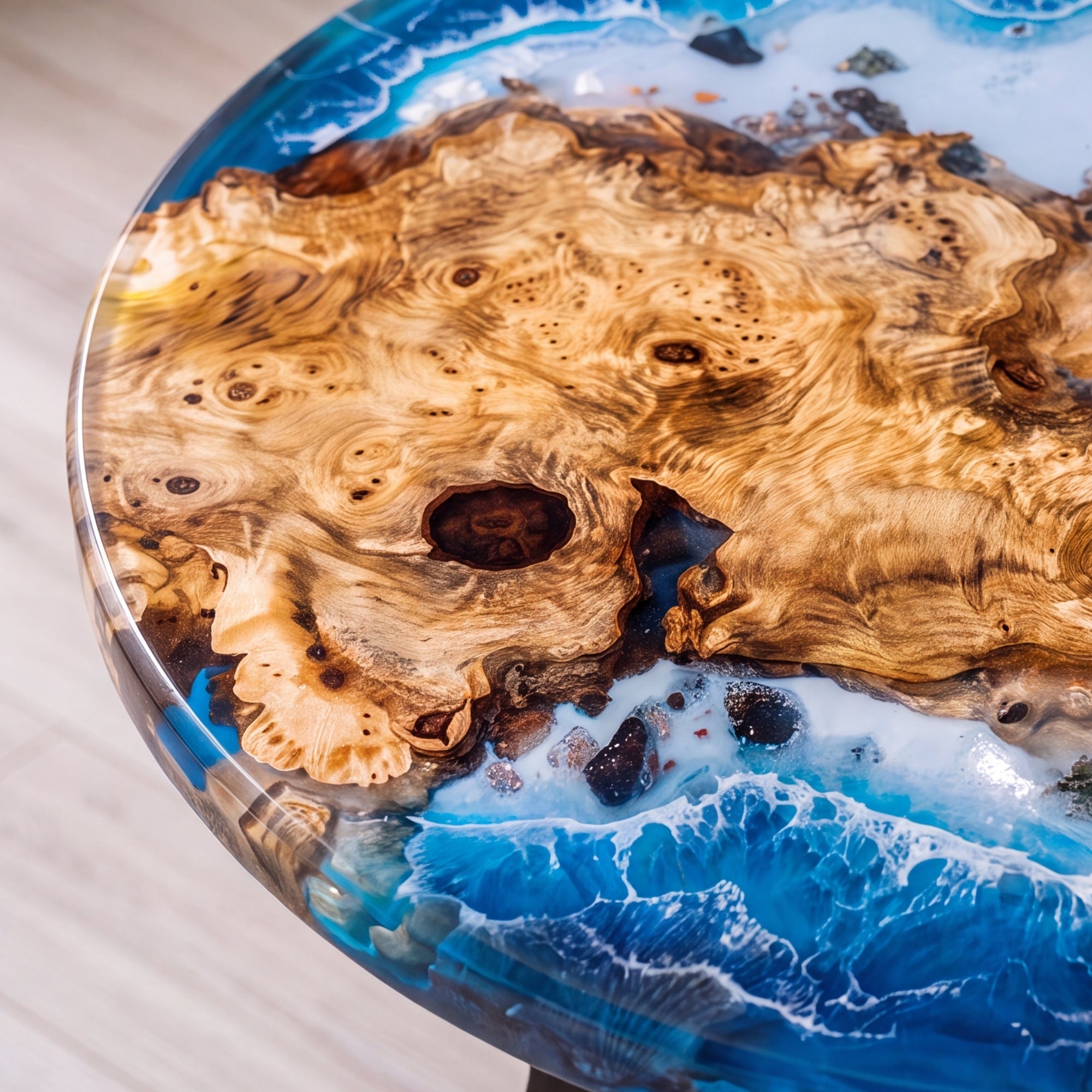Poplar Blue Epoxy Round Coffee Table-PLSY05（Tabletop only, legs not included）