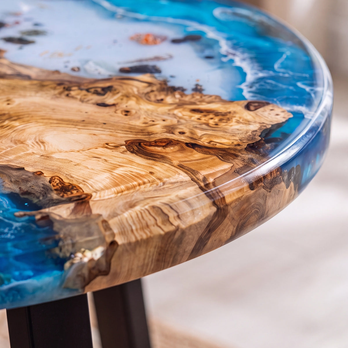 Poplar Blue Epoxy Round Coffee Table-PLSY05（Tabletop only, legs not included）