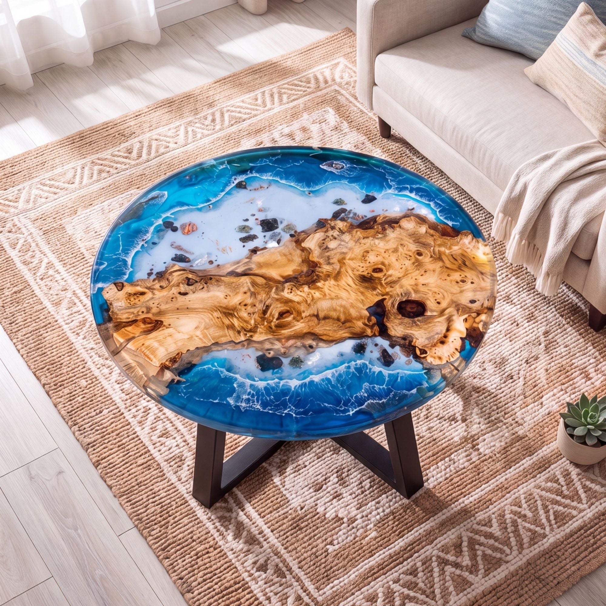 Poplar Blue Epoxy Round Coffee Table-PLSY05（Tabletop only, legs not included）