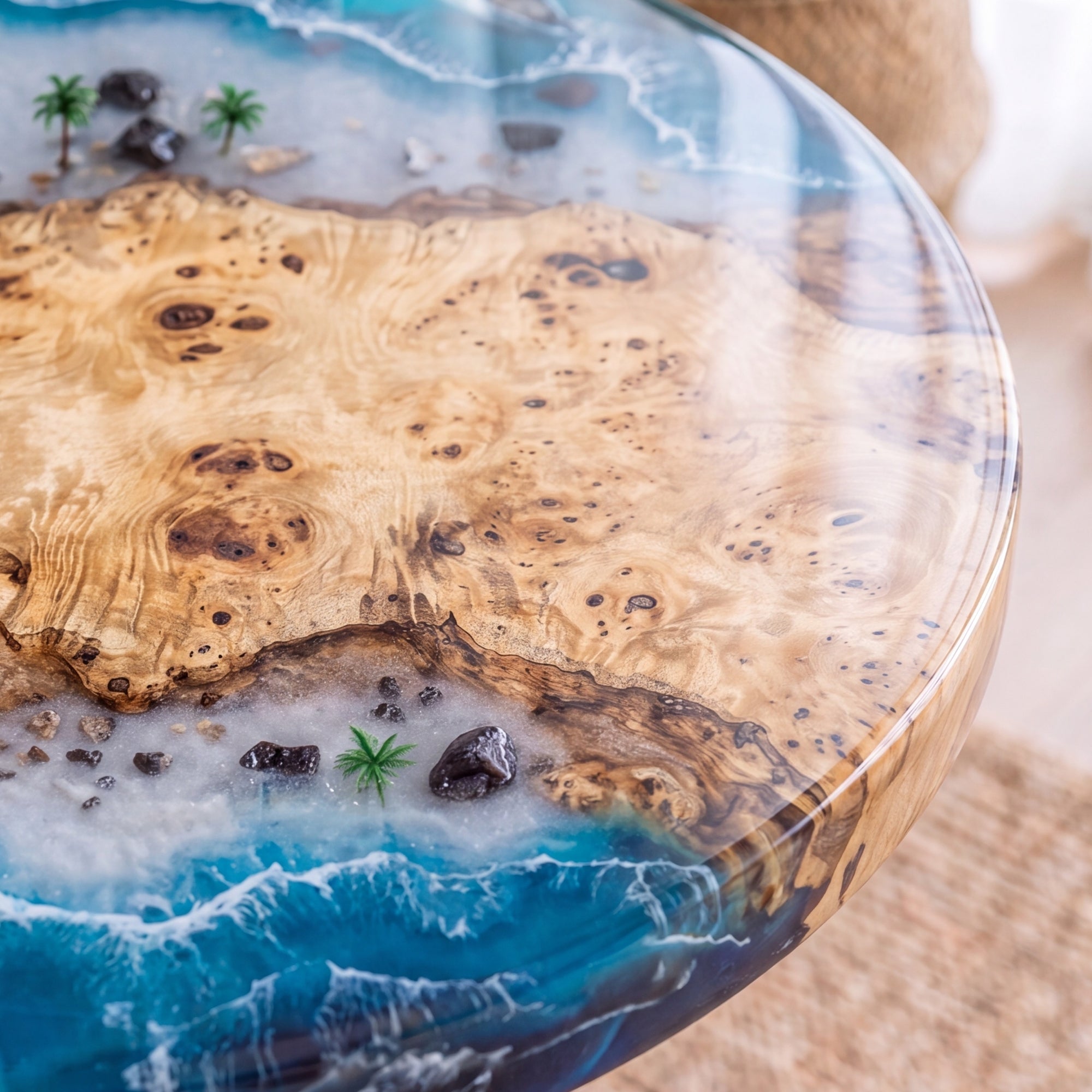 Poplar Blue Epoxy Round Coffee Table-PLSY01（Tabletop only, legs not included）