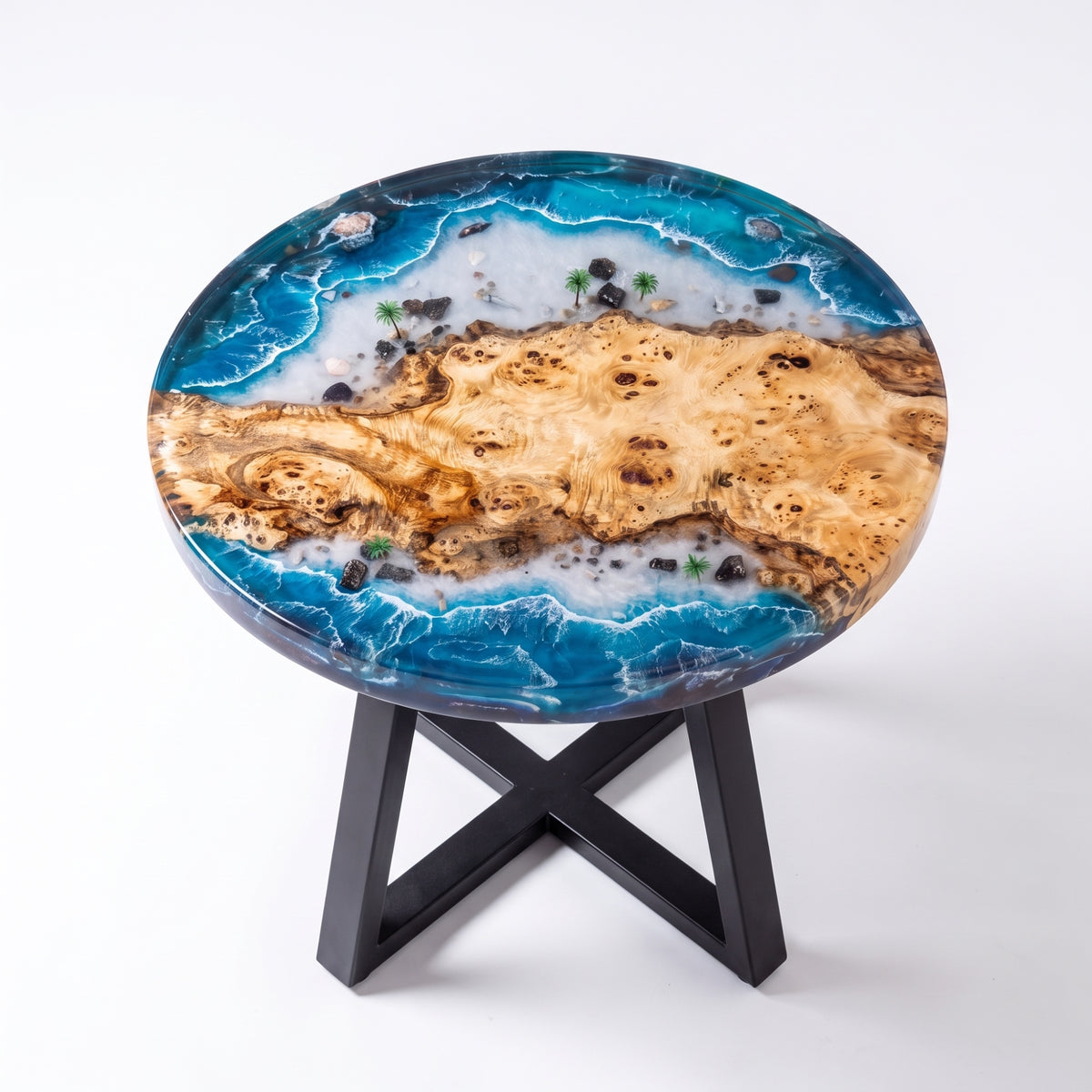 Poplar Blue Epoxy Round Coffee Table-PLSY01（Tabletop only, legs not included）