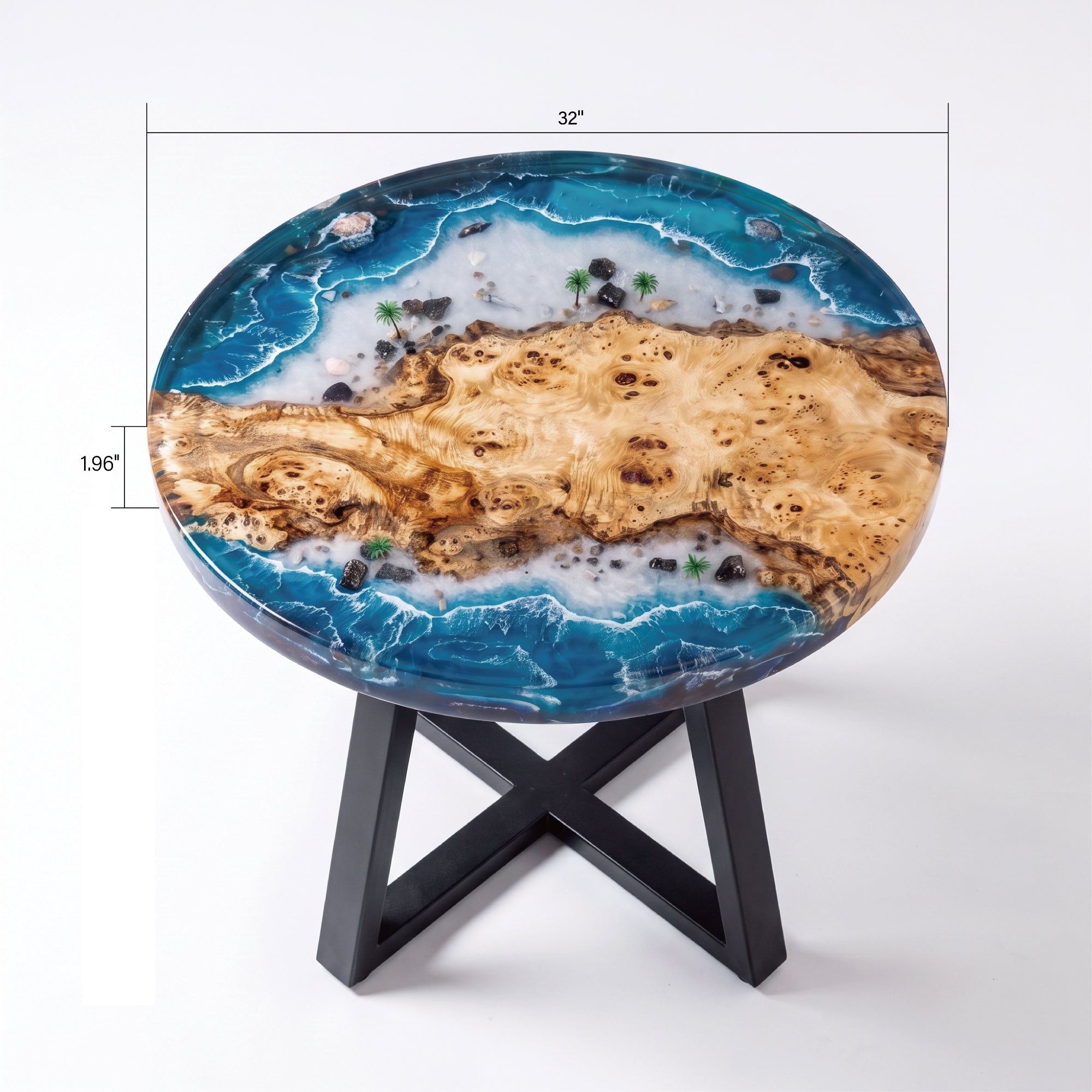 Poplar Blue Epoxy Round Coffee Table-PLSY01（Tabletop only, legs not included）