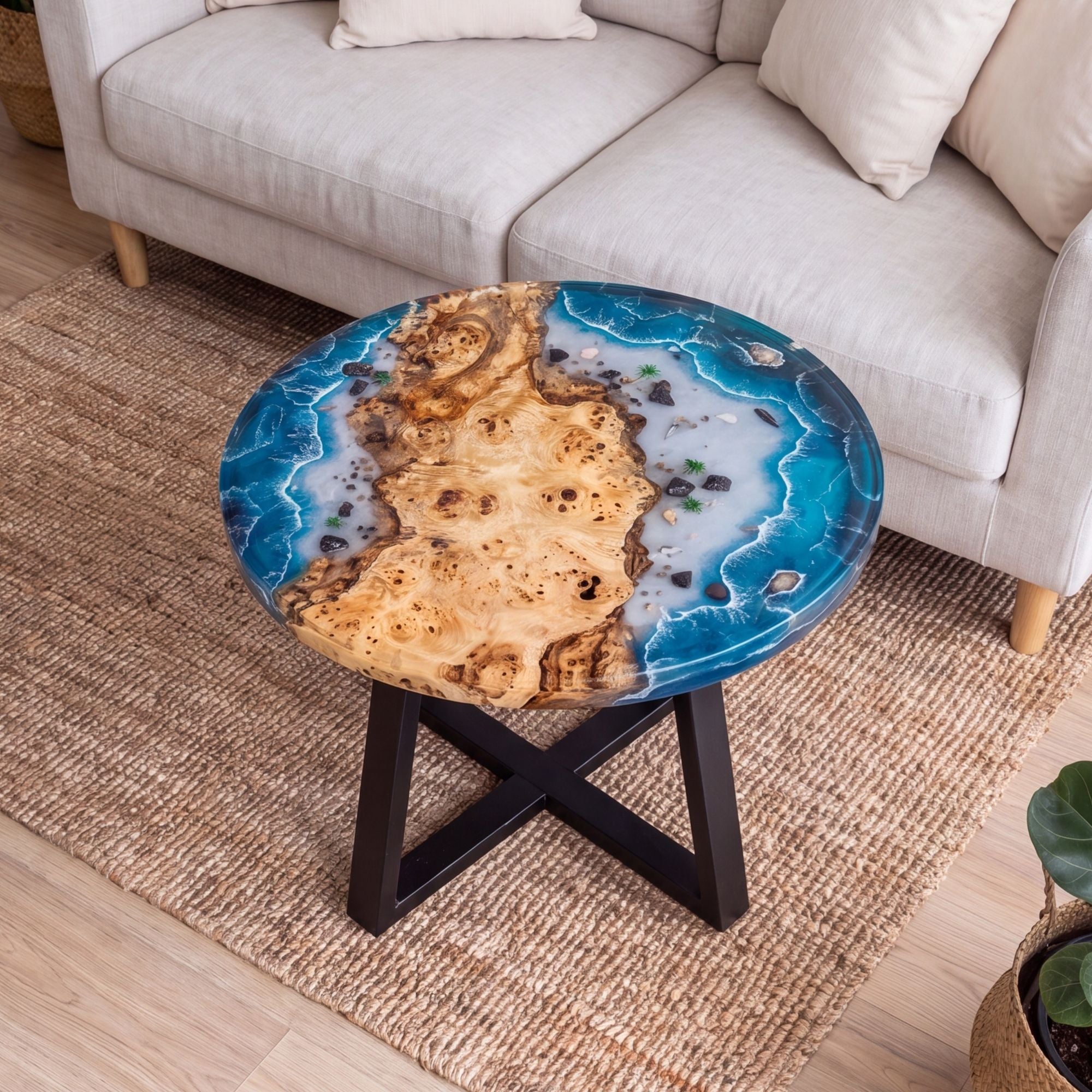 Poplar Blue Epoxy Round Coffee Table-PLSY01（Tabletop only, legs not included）