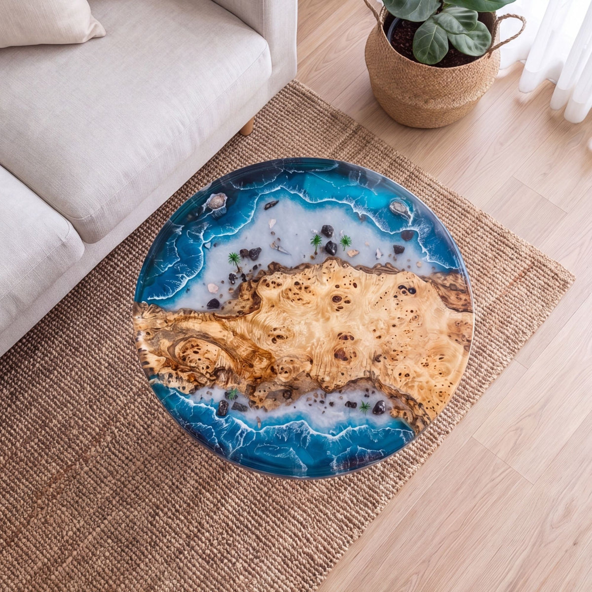 Poplar Blue Epoxy Round Coffee Table-PLSY01（Tabletop only, legs not included）