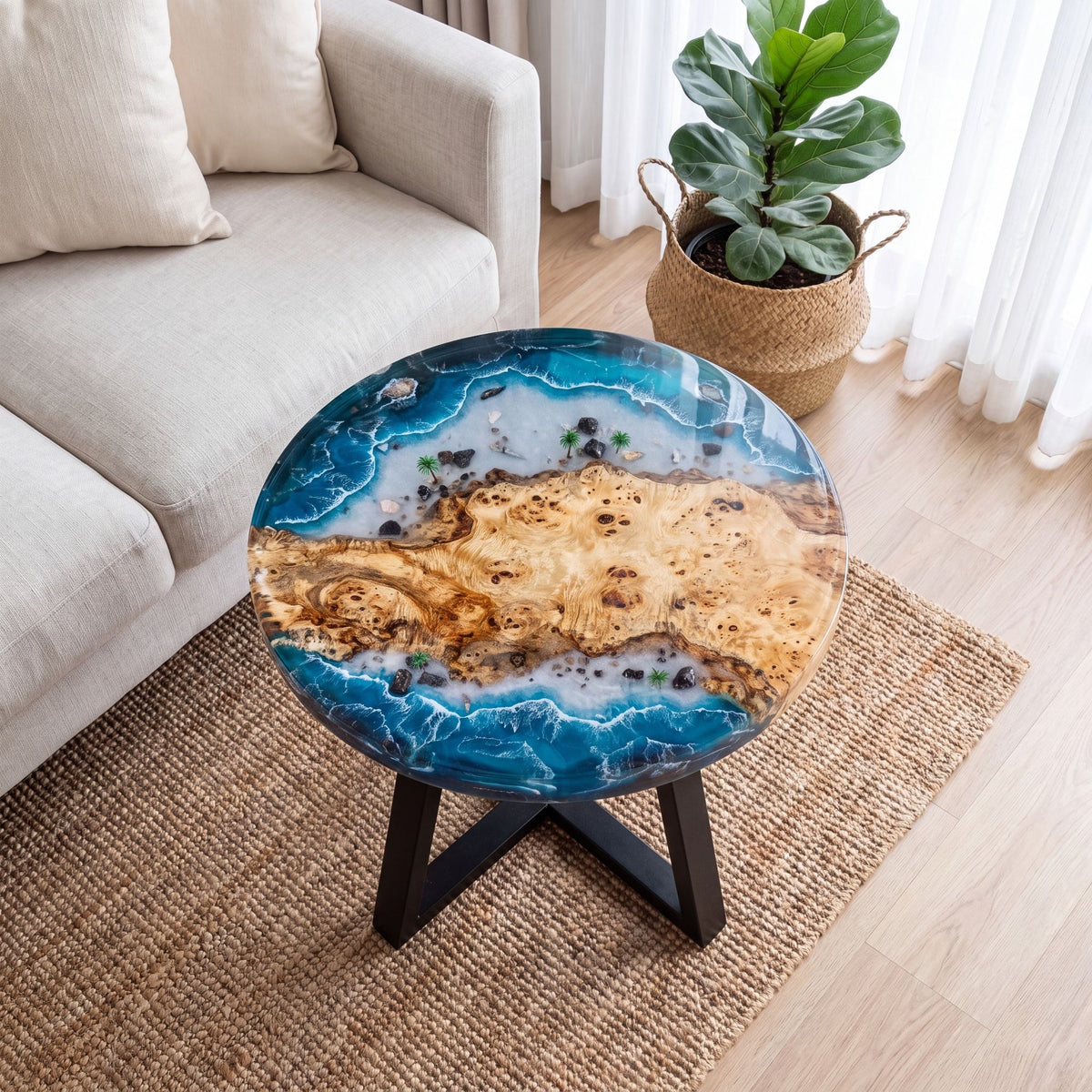 Poplar Blue Epoxy Round Coffee Table-PLSY01（Tabletop only, legs not included）
