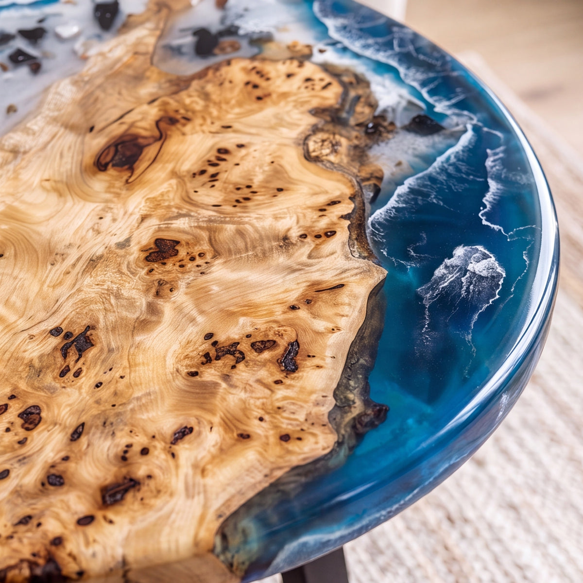 Poplar Blue Epoxy Round Coffee Table-PLSY03（Tabletop only, legs not included）