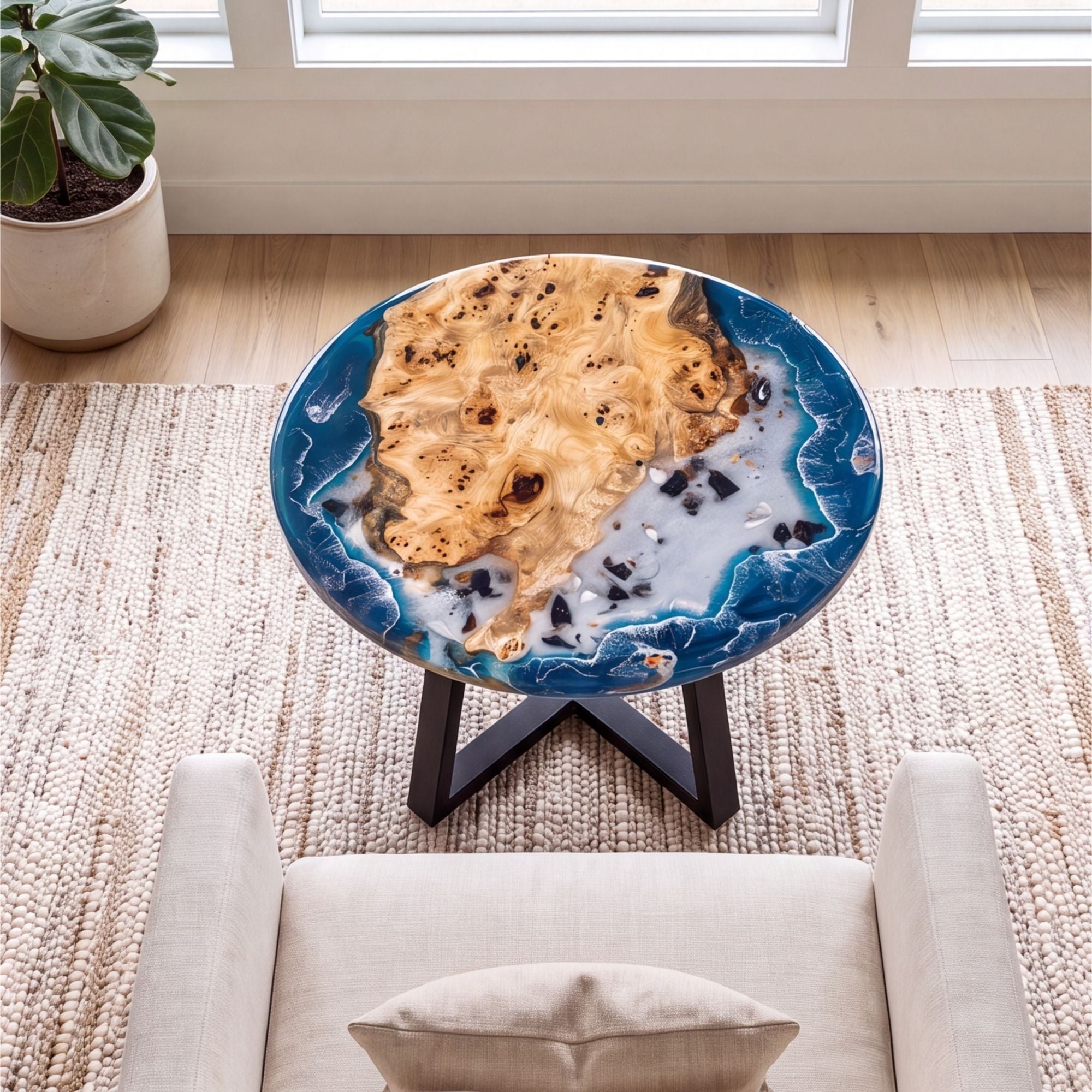 Poplar Blue Epoxy Round Coffee Table-PLSY03（Tabletop only, legs not included）