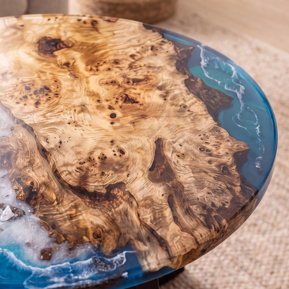 Poplar Blue Epoxy Round Coffee Table-PLSY04（Tabletop only, legs not included）