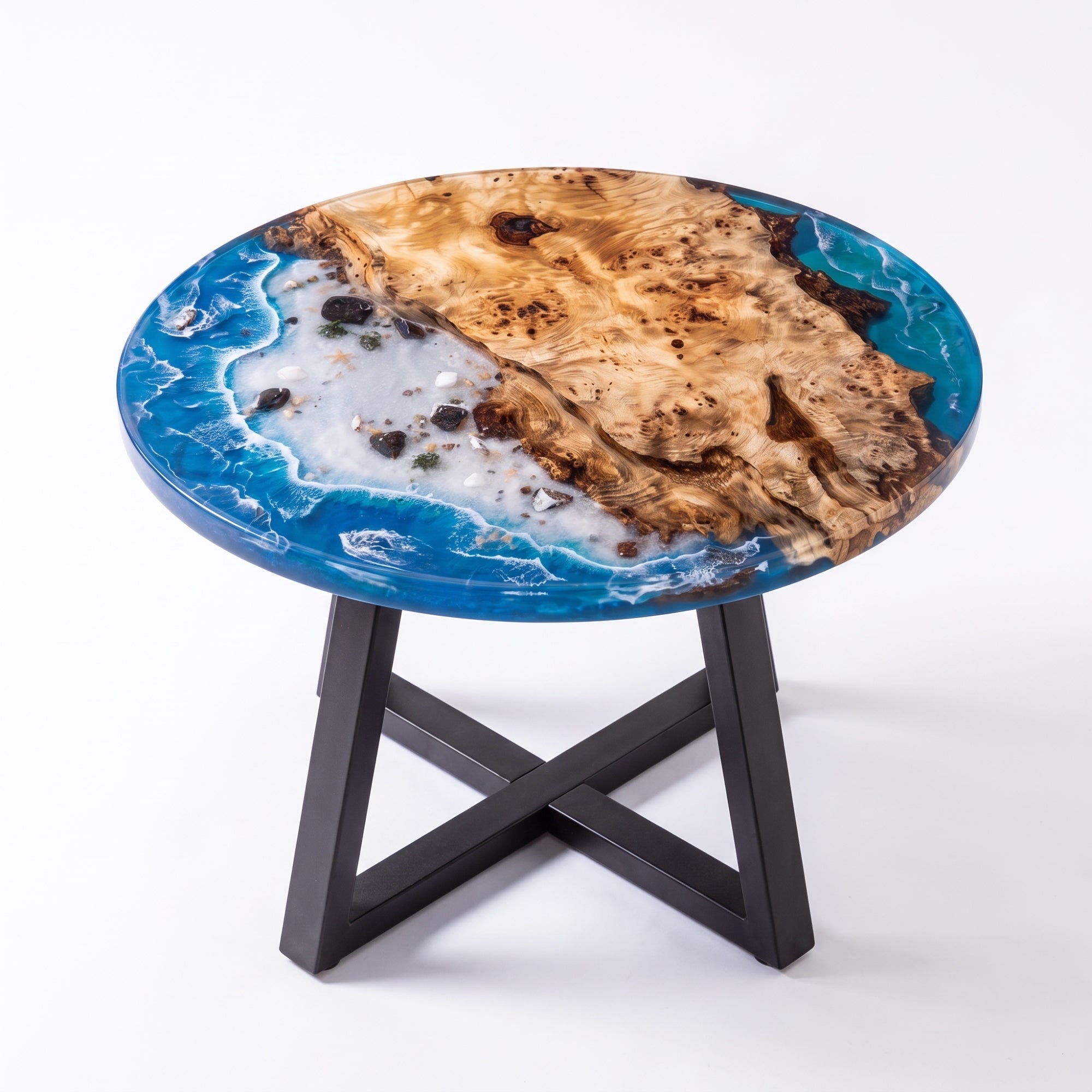 Poplar Blue Epoxy Round Coffee Table-PLSY04（Tabletop only, legs not included）