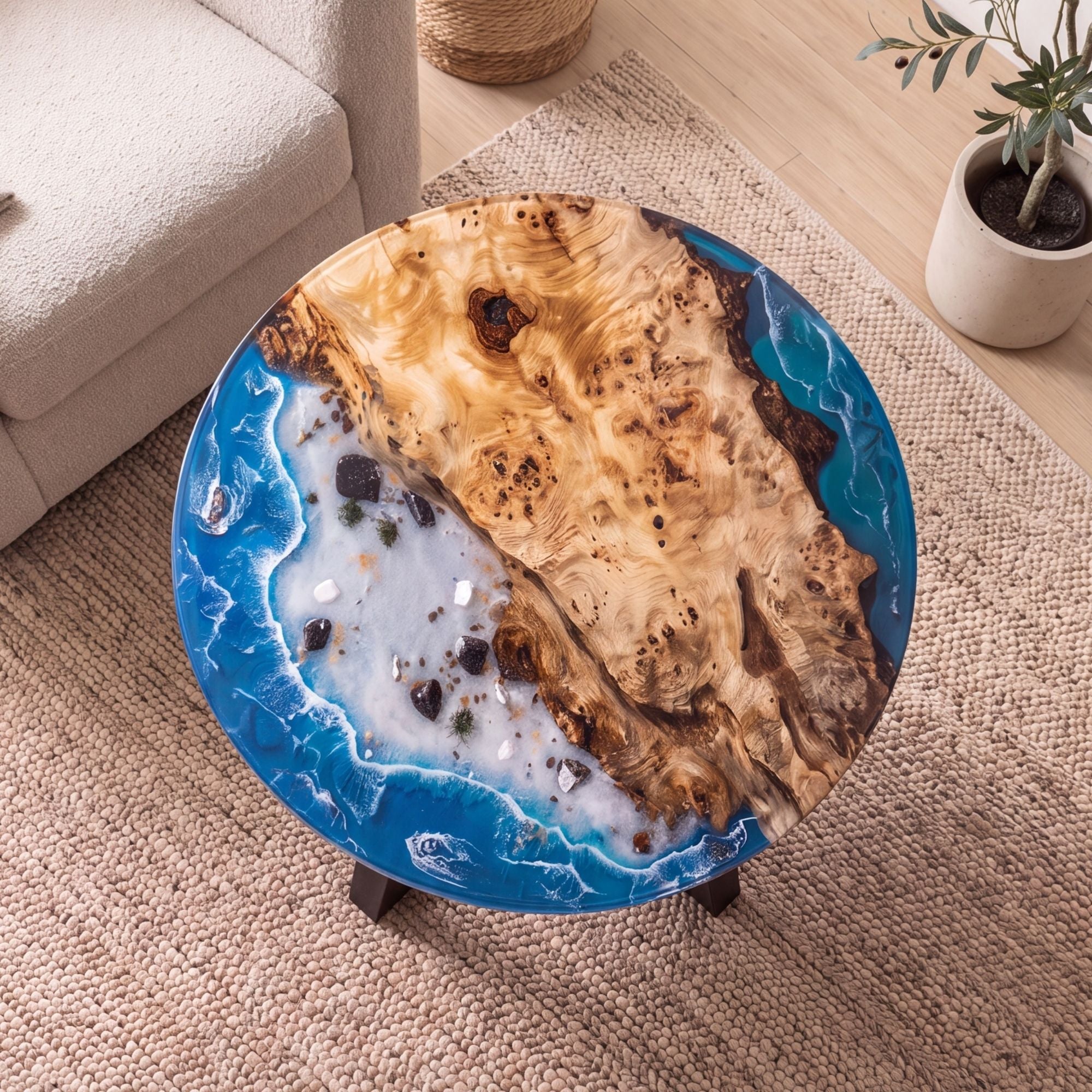 Poplar Blue Epoxy Round Coffee Table-PLSY04（Tabletop only, legs not included）
