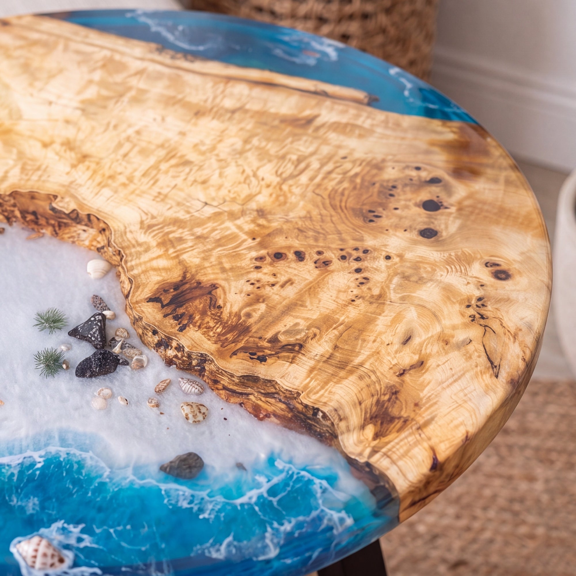 Poplar Blue Epoxy Round Coffee Table-PLSY02（Tabletop only, legs not included）