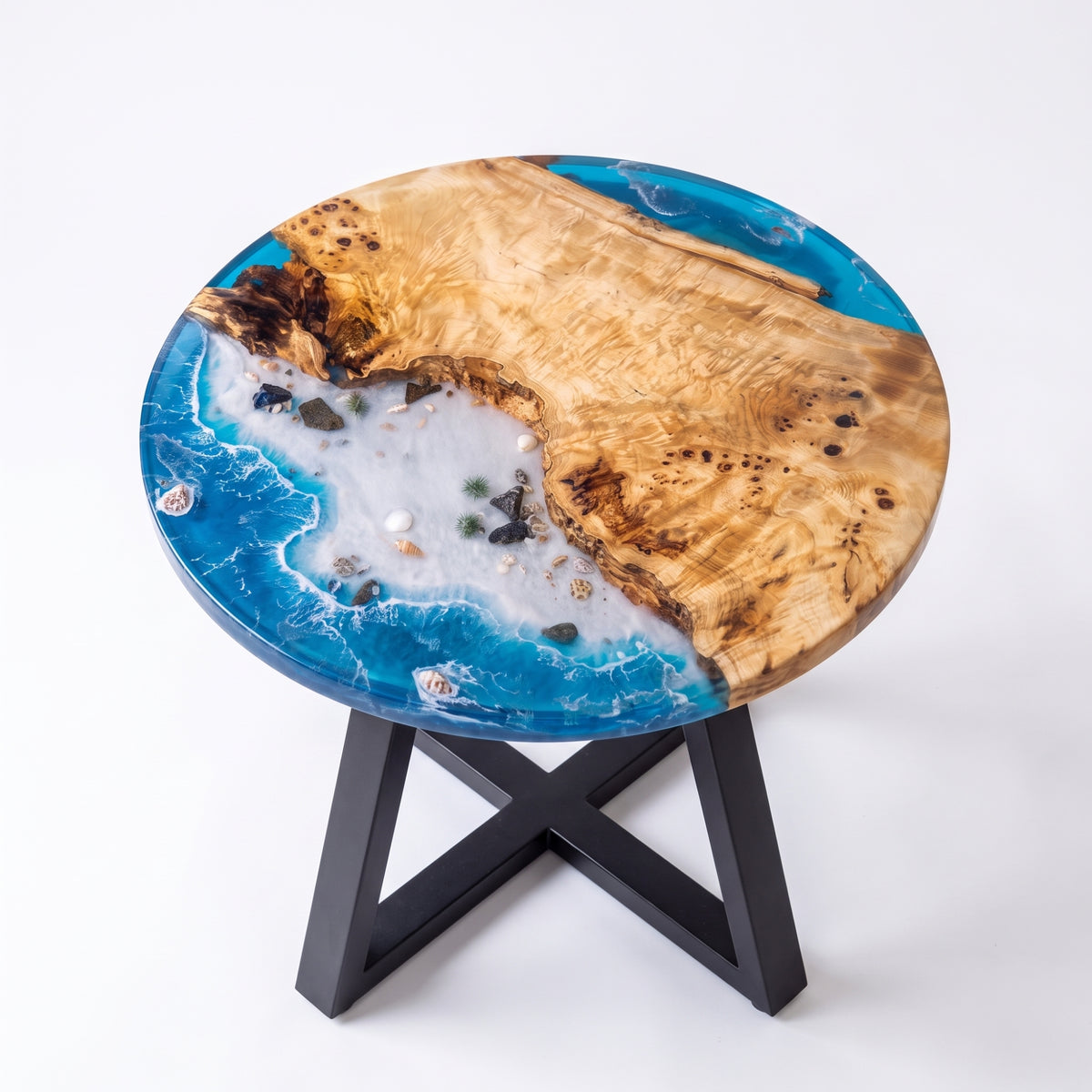 Poplar Blue Epoxy Round Coffee Table-PLSY02（Tabletop only, legs not included）