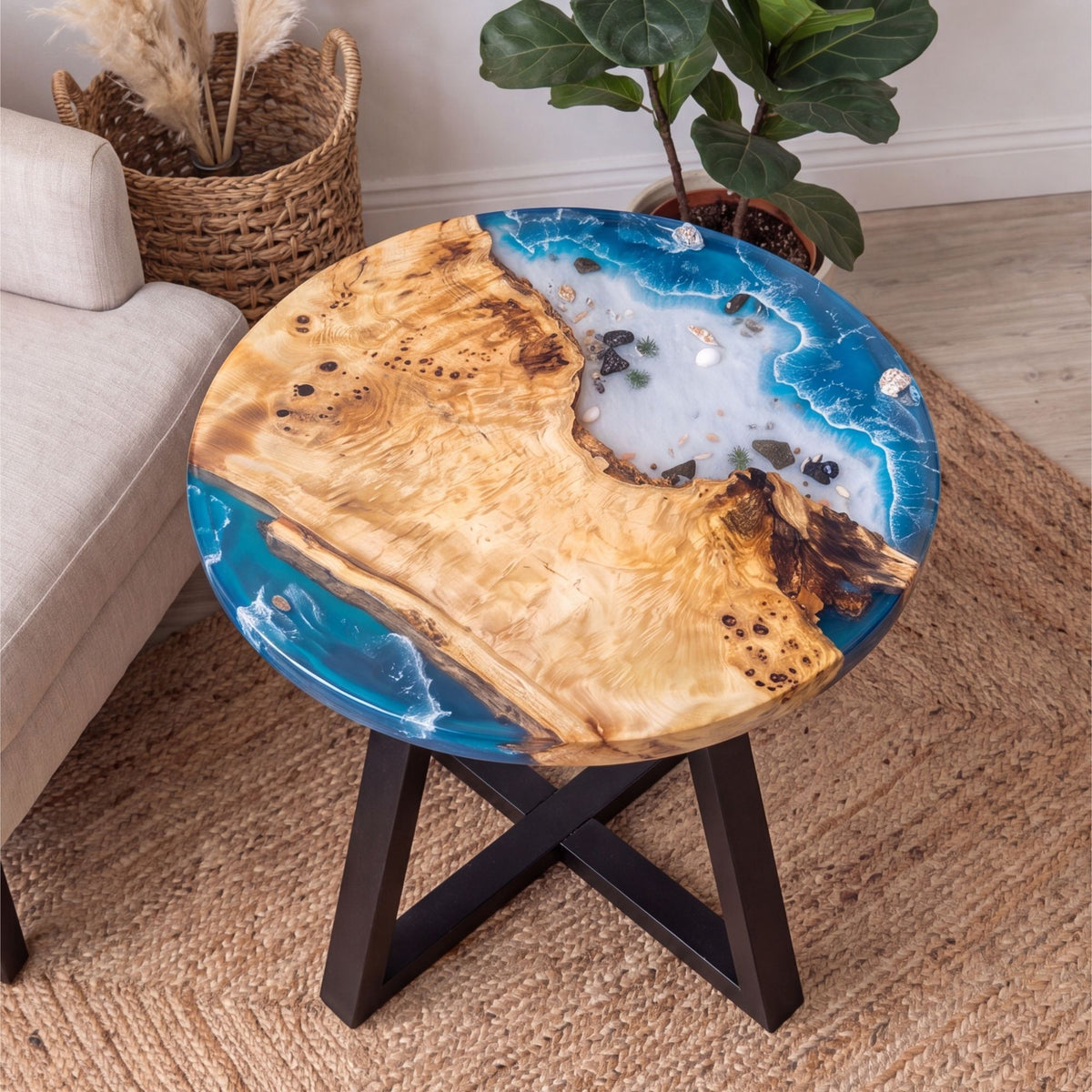 Poplar Blue Epoxy Round Coffee Table-PLSY02（Tabletop only, legs not included）