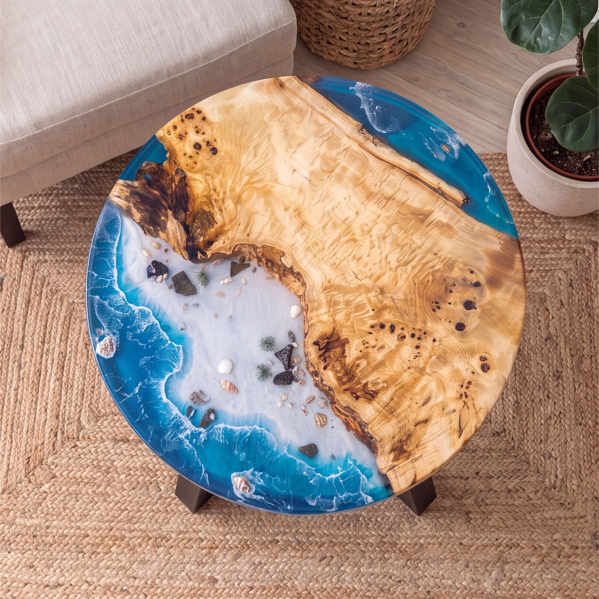 Poplar Blue Epoxy Round Coffee Table-PLSY02（Tabletop only, legs not included）