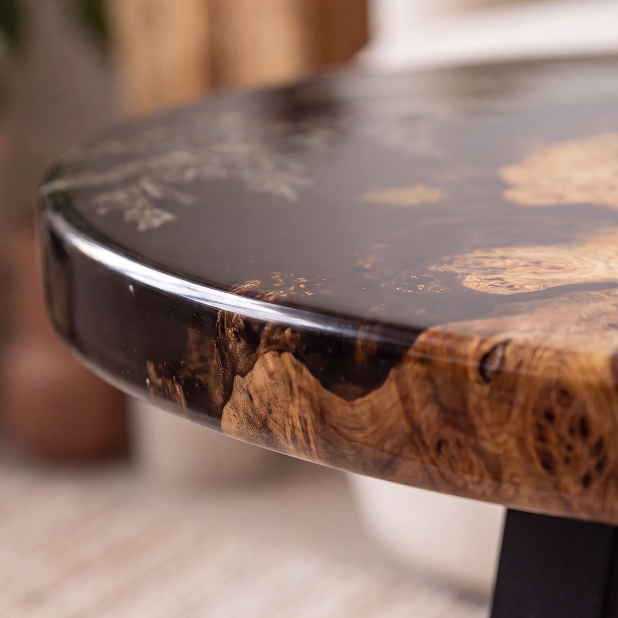 Poplar Black Epoxy with Floral Round Coffee Table-PLFY02（Tabletop only, legs not included）