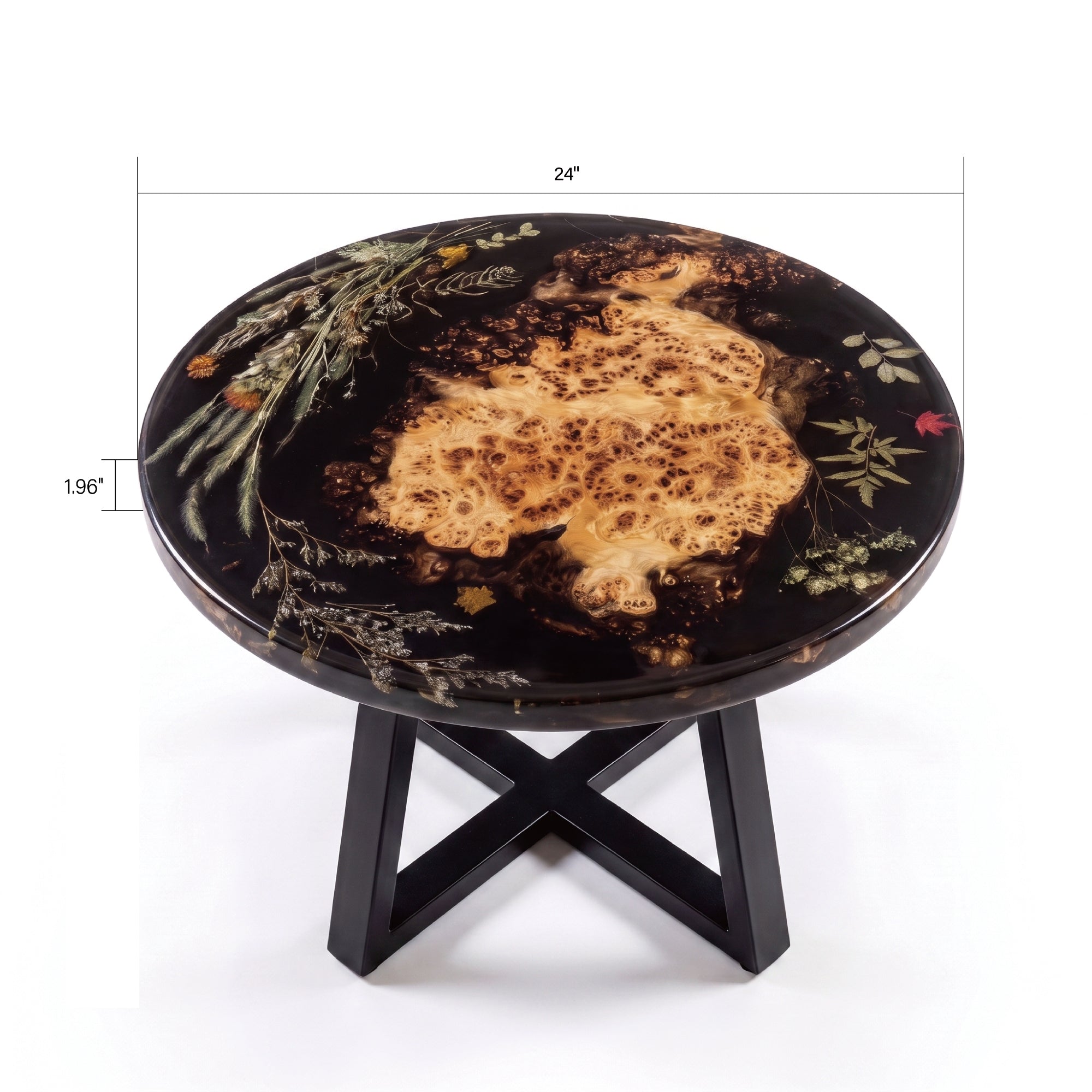 Poplar Black Epoxy with Floral Round Coffee Table-PLFY02（Tabletop only, legs not included）