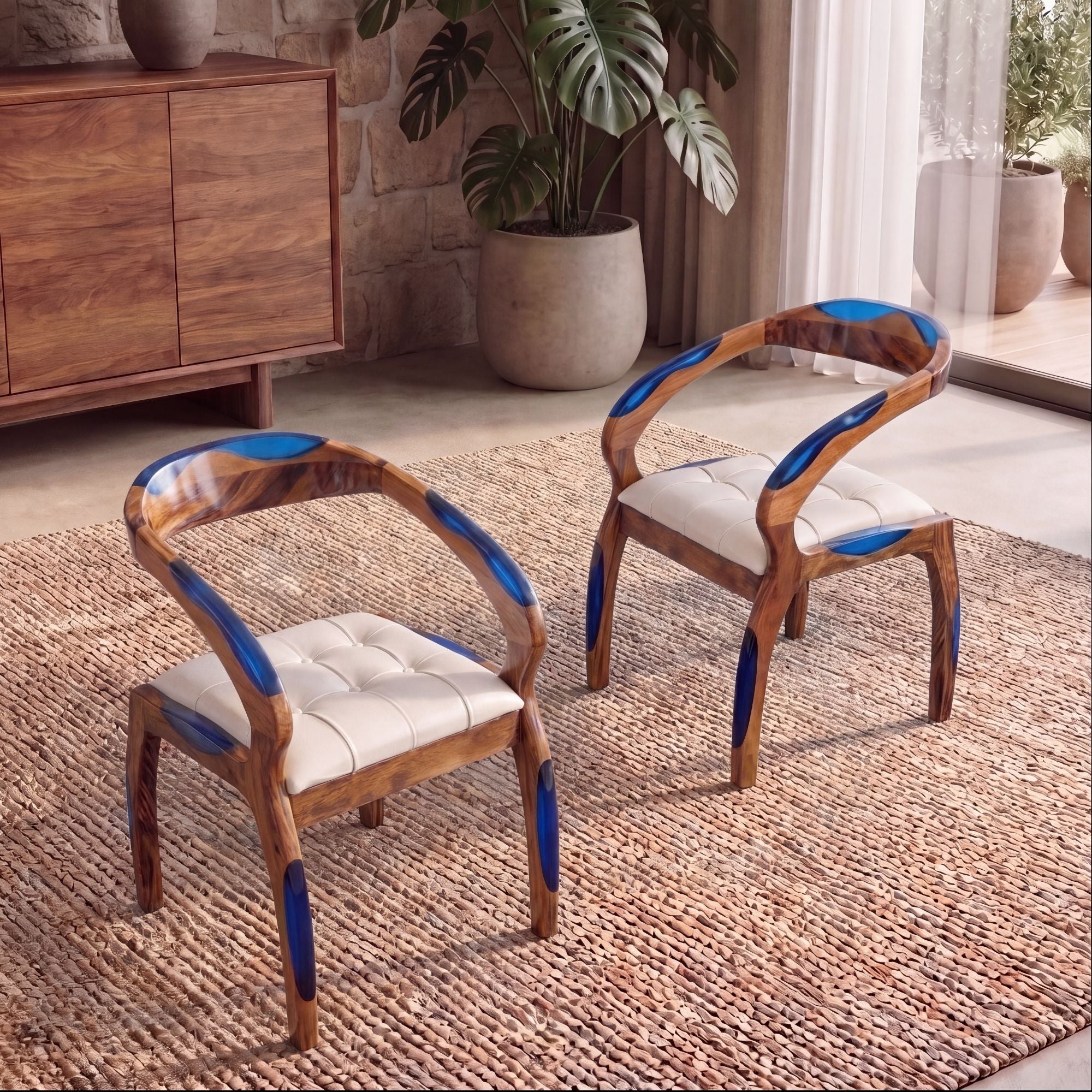 Walnut Smurf Blue Epoxy Arm Chair 2pcs/CTN
