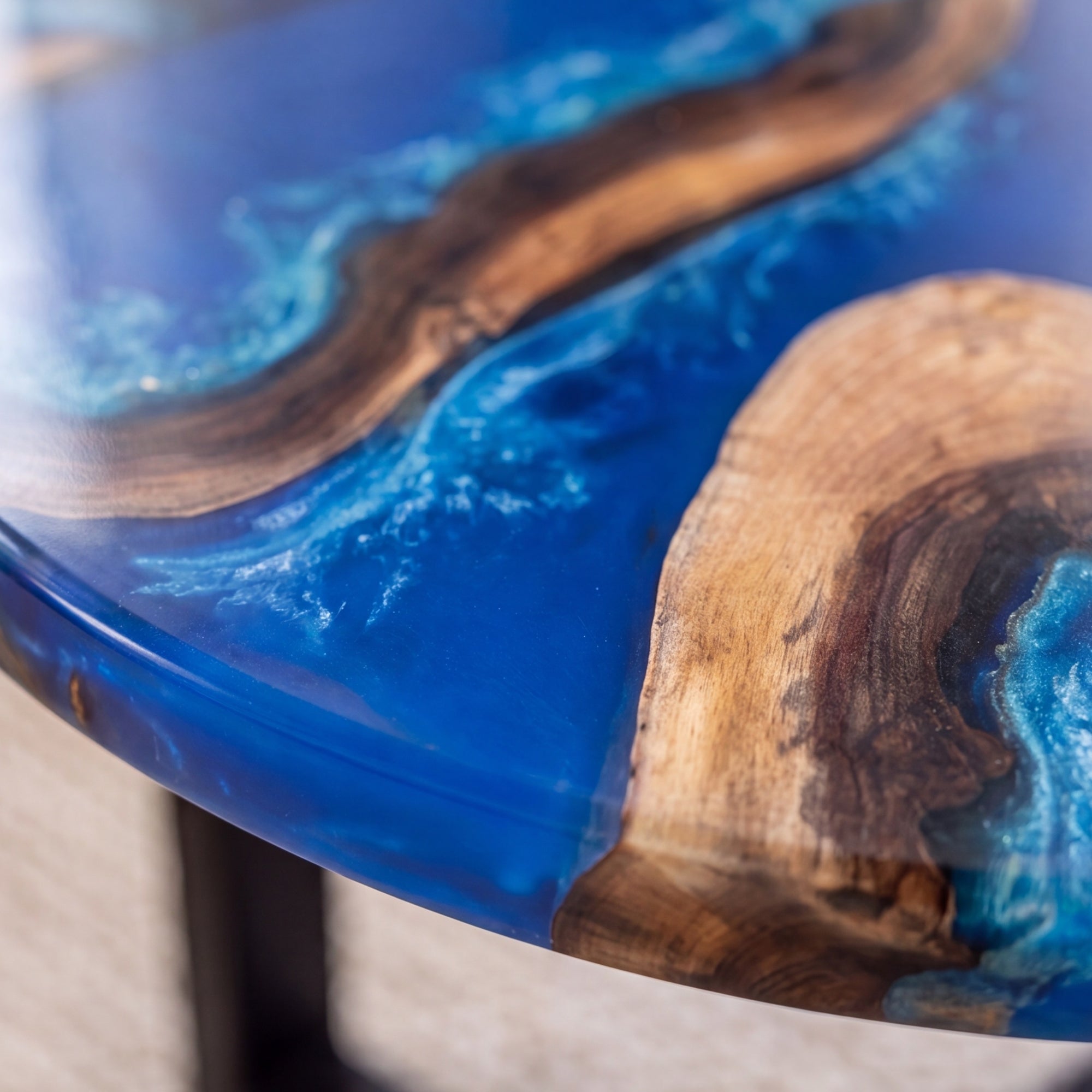 Black Walnut Blue Epoxy Oval Coffee Table（Tabletop only, legs not included）