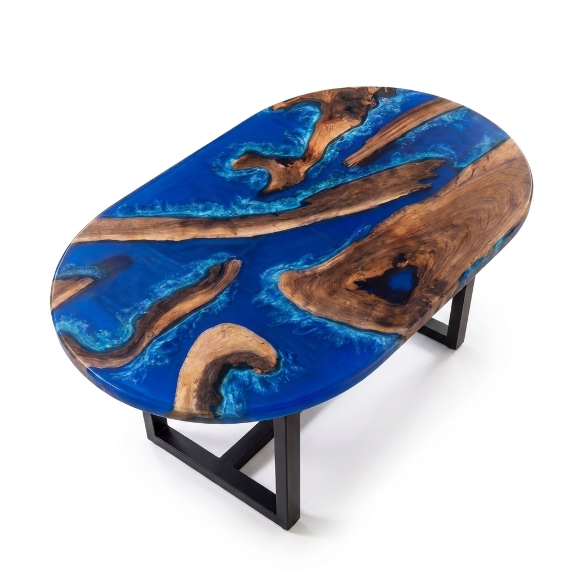 Black Walnut Blue Epoxy Oval Coffee Table（Tabletop only, legs not included）