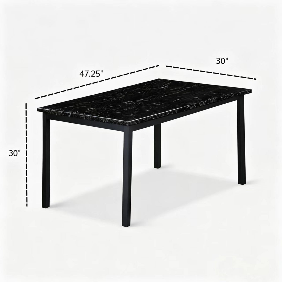 DT013-Rectangular Black Marble‑Effect Dining Table with Black Metal Legs