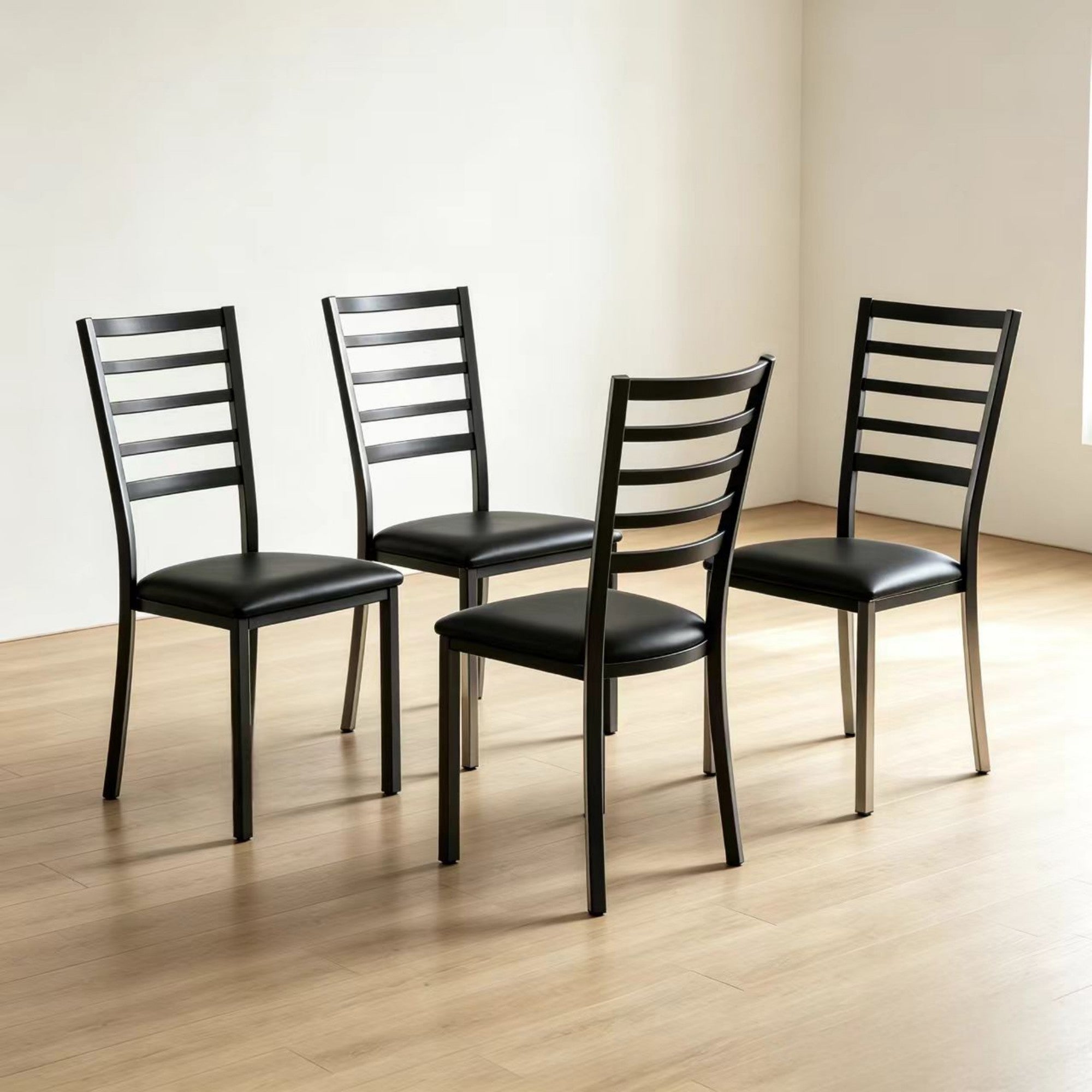 DT013-4PCS/CTN-Modern Black Dining Chair with Slatted Backrest, Upholstered Kitchen Chair