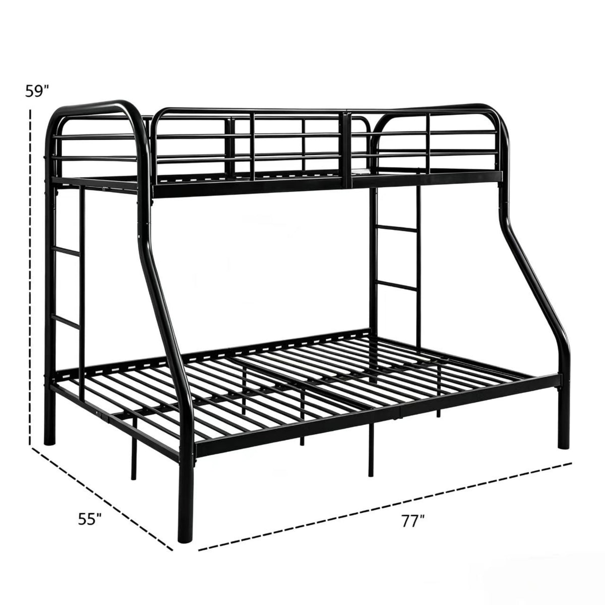 BB002-Twin Over Full Black Metal Bunk Bed Frame with Ladder & Safety Guardrails