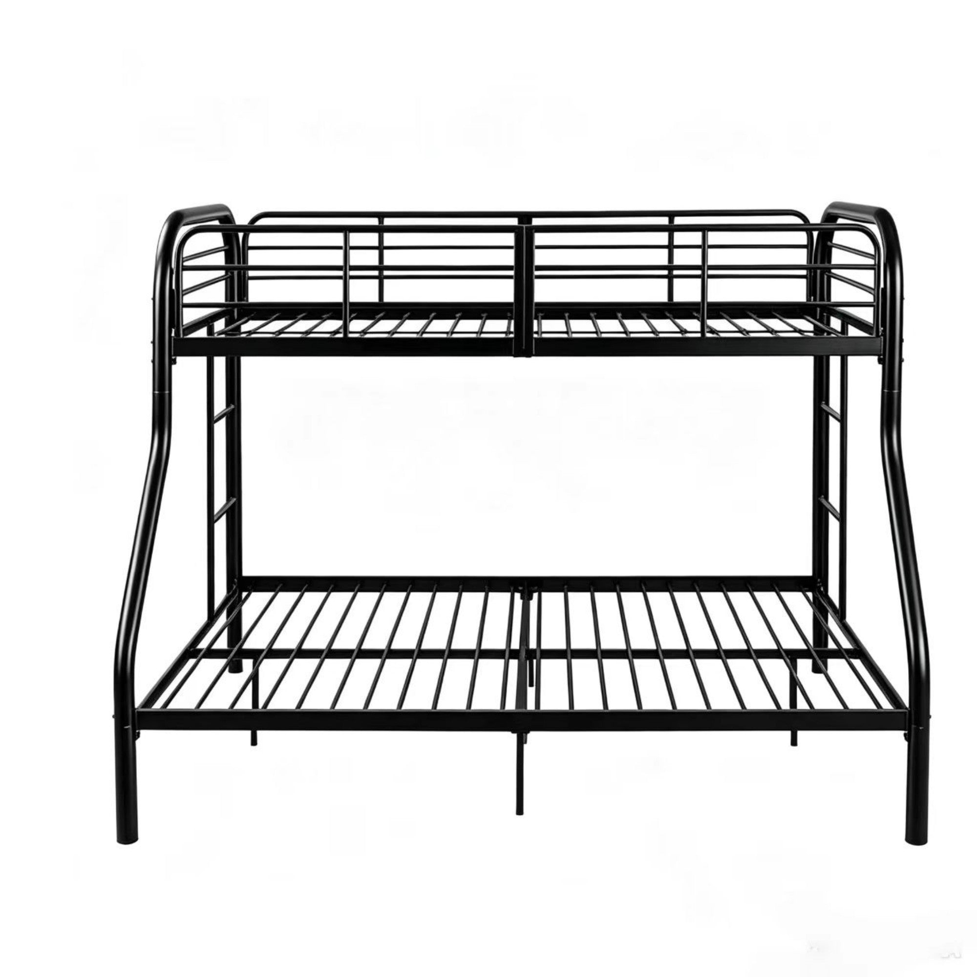 BB002-Twin Over Full Black Metal Bunk Bed Frame with Ladder & Safety Guardrails