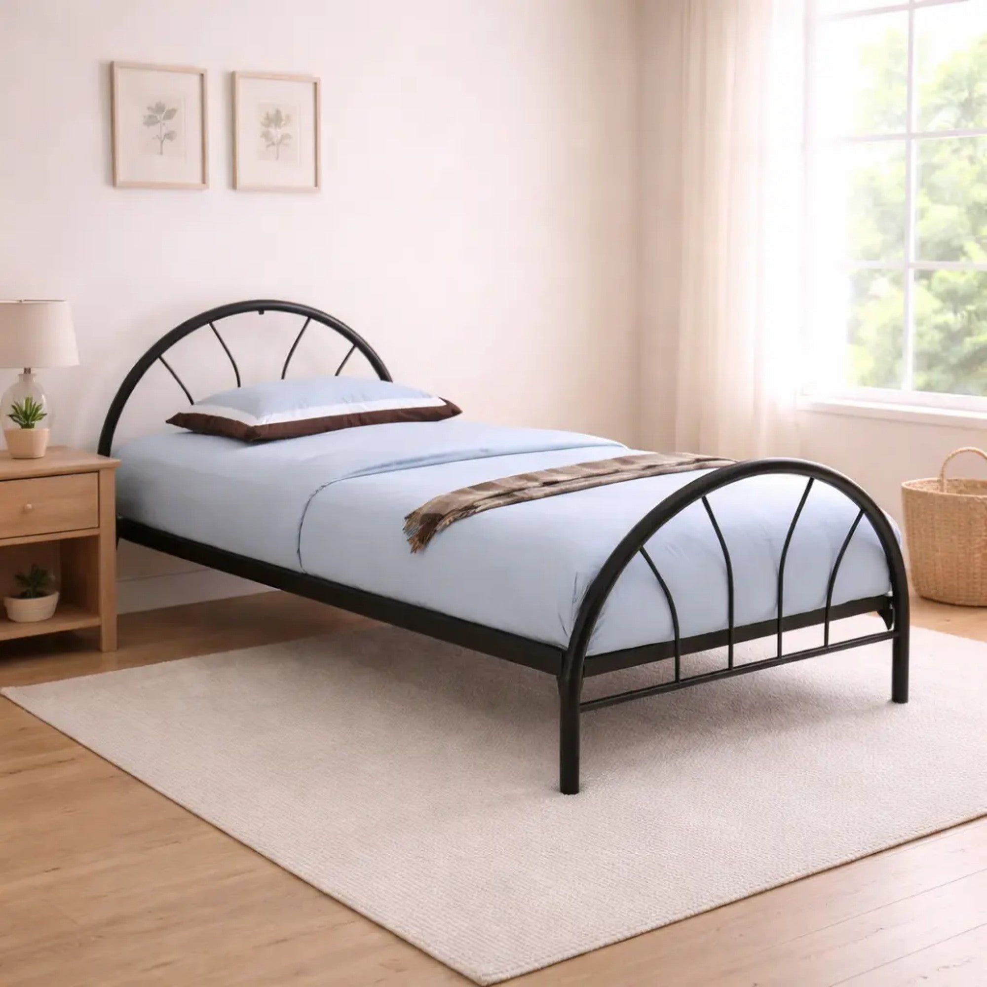 BD001-odern Single Metal Platform Bed Frame, Sturdy Metal Slat Support, No Box Spring Needed