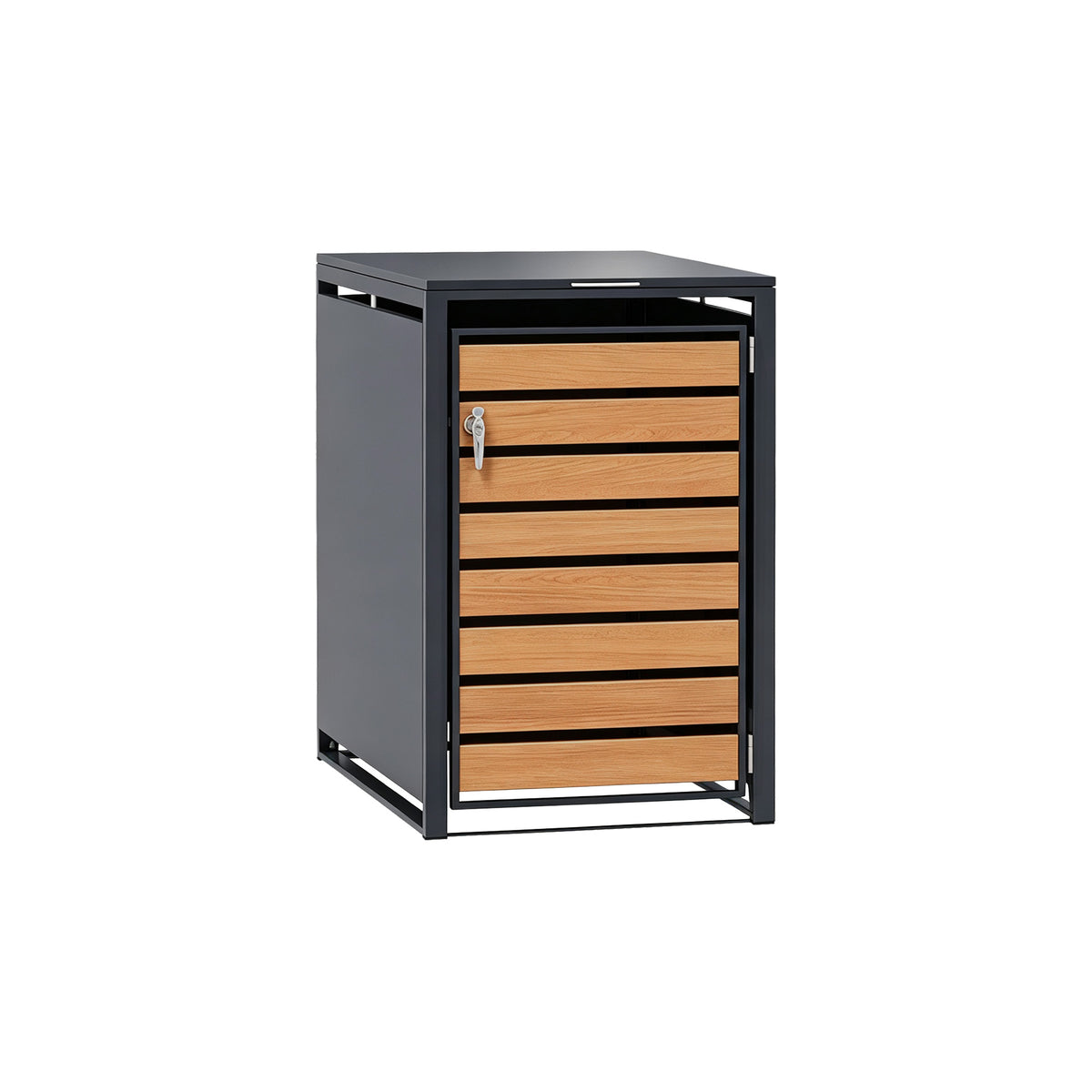 96 GALLON SINGLE-DOOR STEEL TRASH CAN ENCLOSURE  WITH  NATURE WOOD GRAIN FRONT DOOR