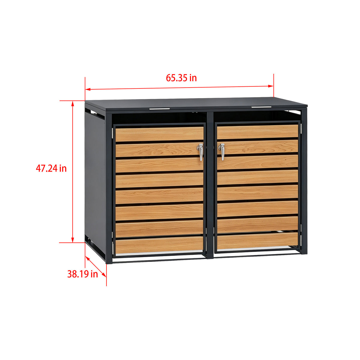 96 GALLON DOUBLE-DOOR STEEL TRASH CAN ENCLOSURE WITH  NATURE WOOD GRAIN FRONT DOOR