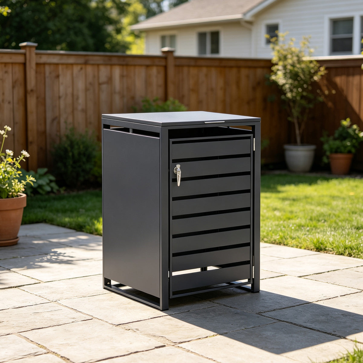 96 GALLON GREY SINGLE-DOOR STEEL TRASH CAN ENCLOSURE
