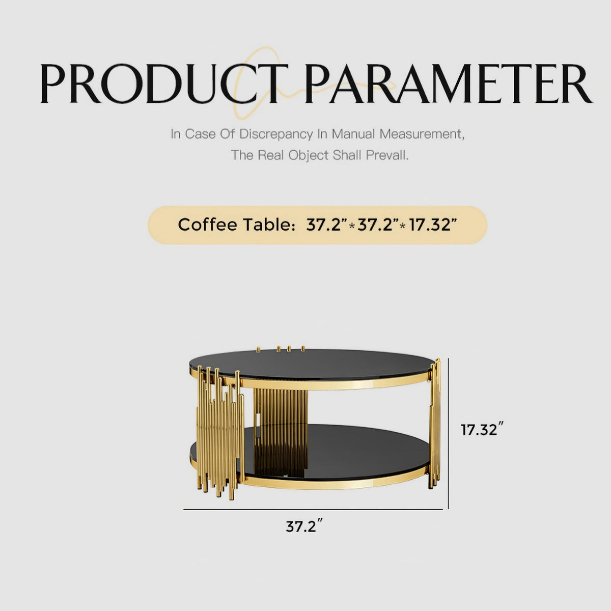 2-Tier Gold Stainless Steel Coffee Table with Black Tempered Glass Top,  Storage for Living Room