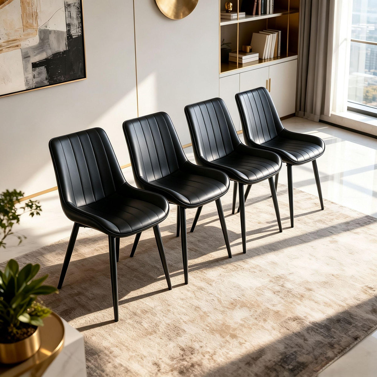 Modern Leather Dining Chairs with Metal Legs 4pCS/CTN