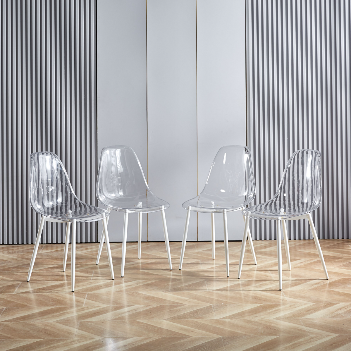 Clear Acrylic Accent Side Chairs w/ Metal Legs for Dining/Kitchen/Living Room 4pCS/CTN