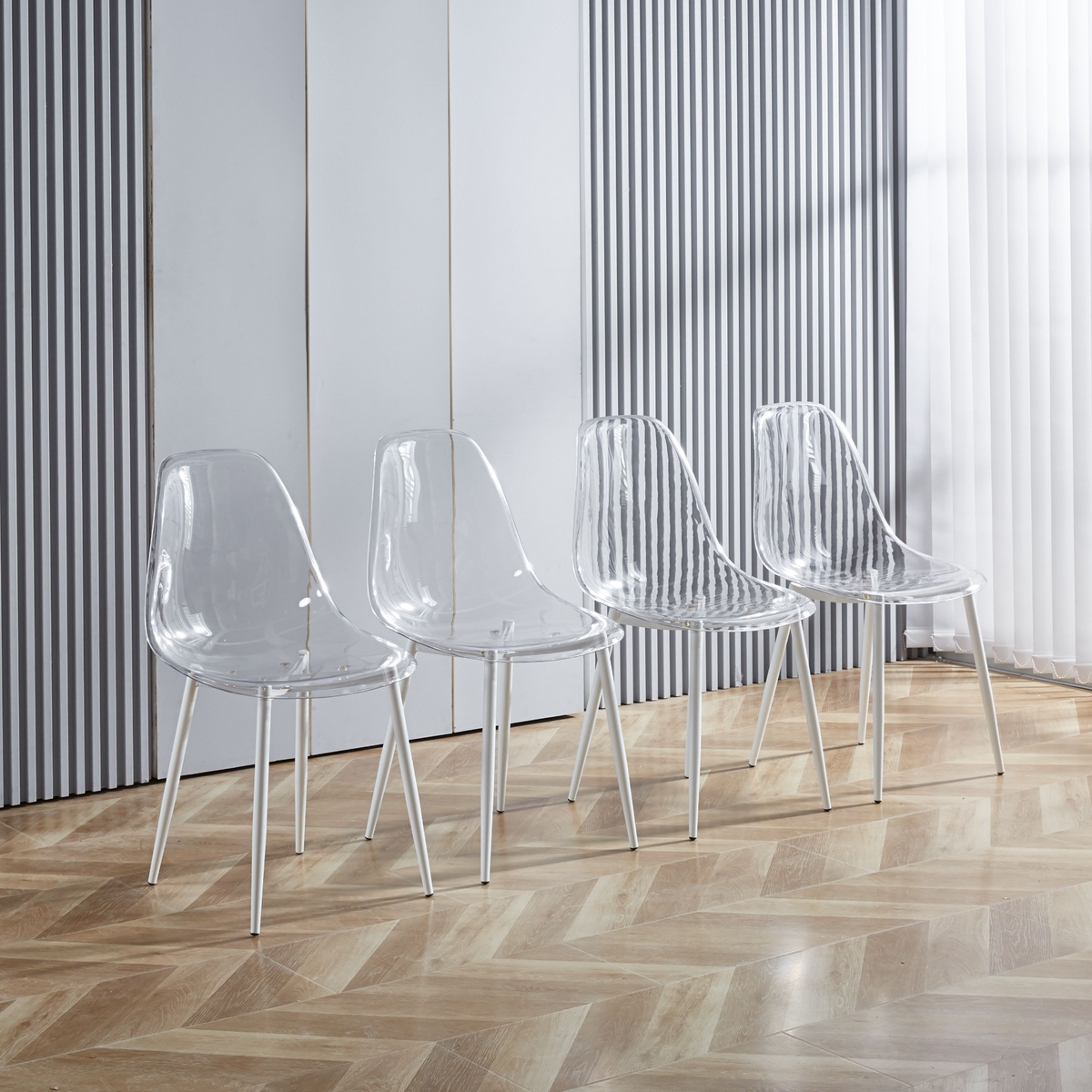 Clear Acrylic Accent Side Chairs w/ Metal Legs for Dining/Kitchen/Living Room 4pCS/CTN