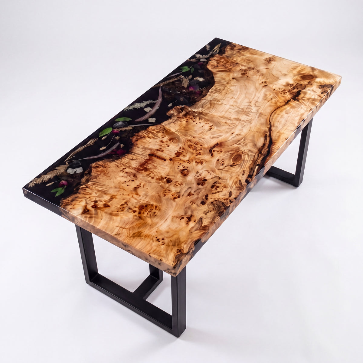 Poplar Black Epoxy Rectangular Dining Table（Tabletop with legs）