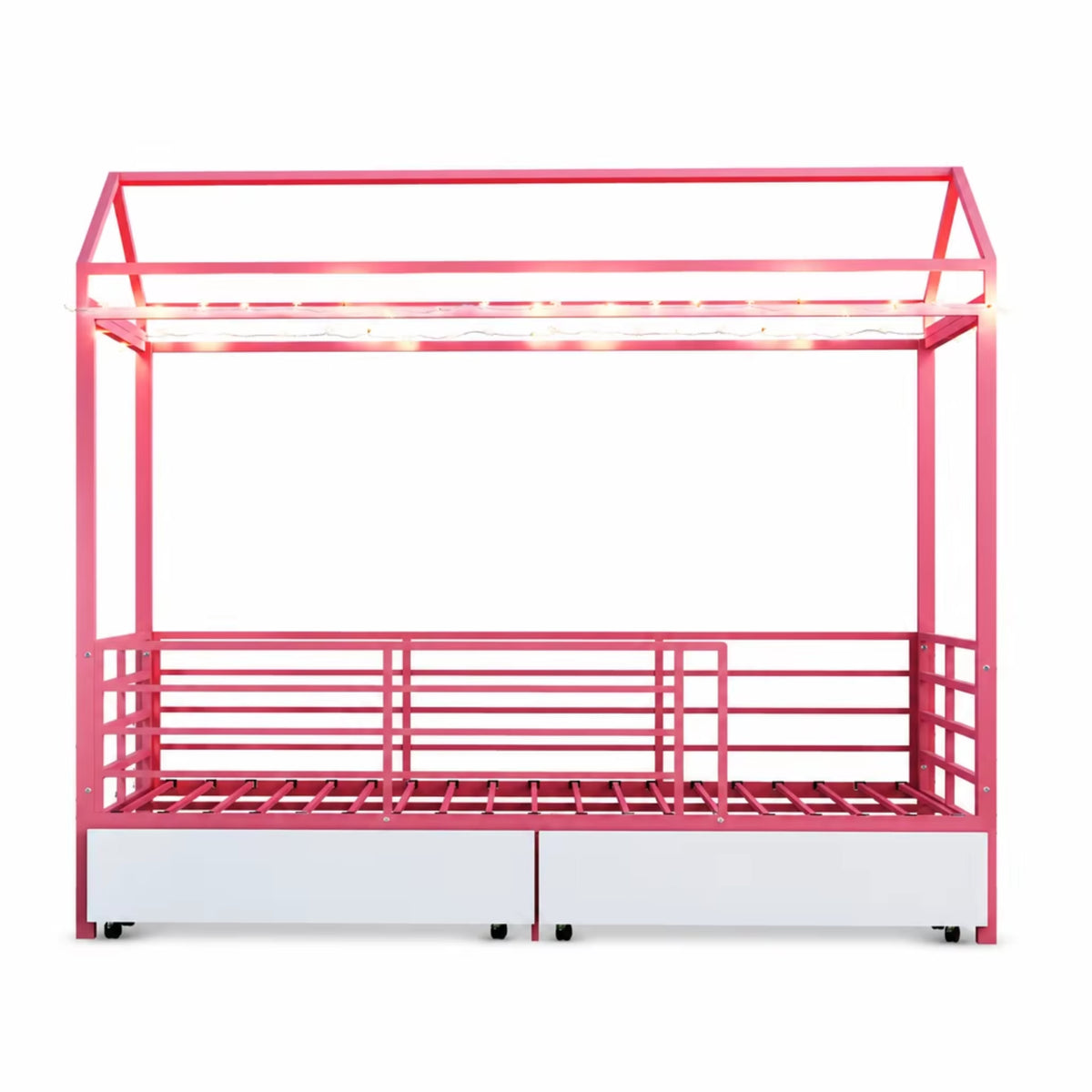 House Bed for Kids,Floor Bed for Boys Girls,Bed Frame with Roof,No Box Spring Needed Pink