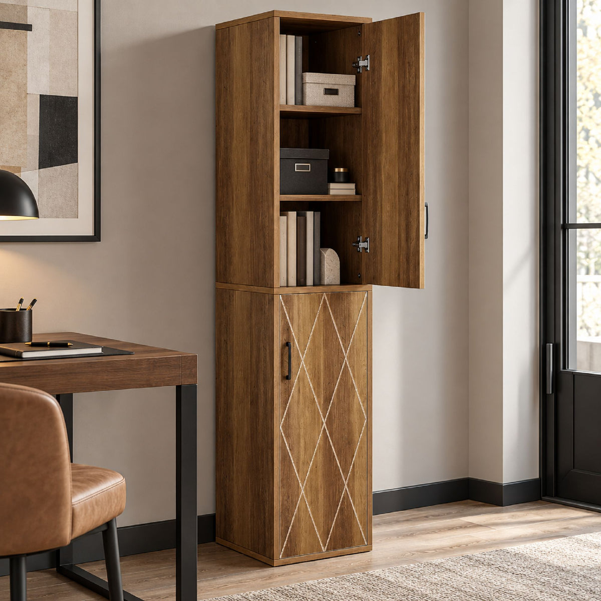Tall Display Storage Shelf with Enclosed Side Panels