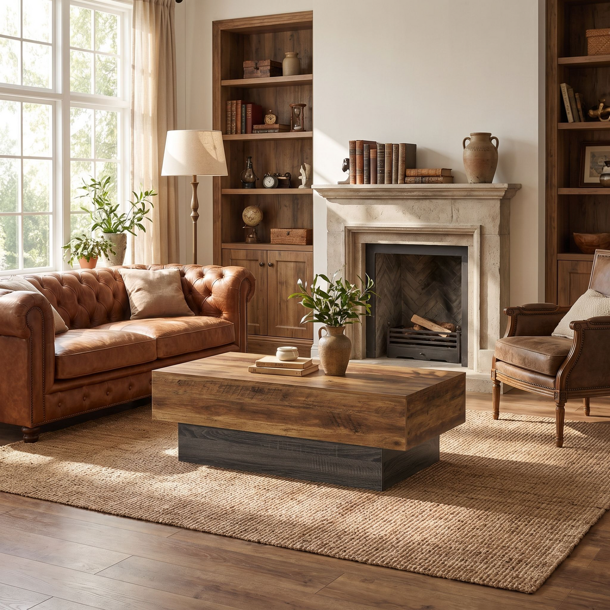 Farmhouse Coffee Table with Statement Pedestal Base