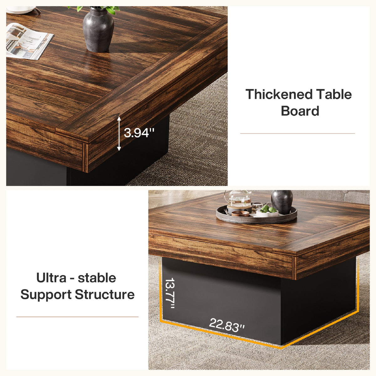 Rustic Square Coffee Table with Built-In Ambient Lighting