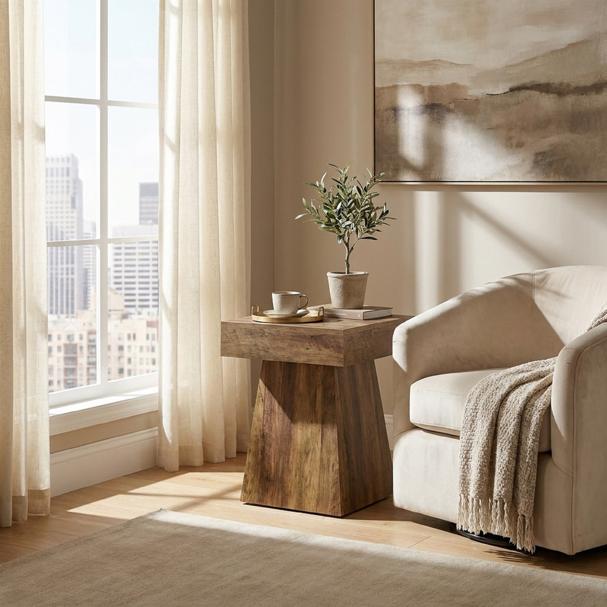 Modern Square Side Table with Broad Base