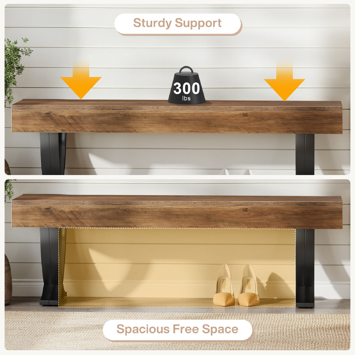 Ndustrial Entryway Bench with X-Frame Metal Base