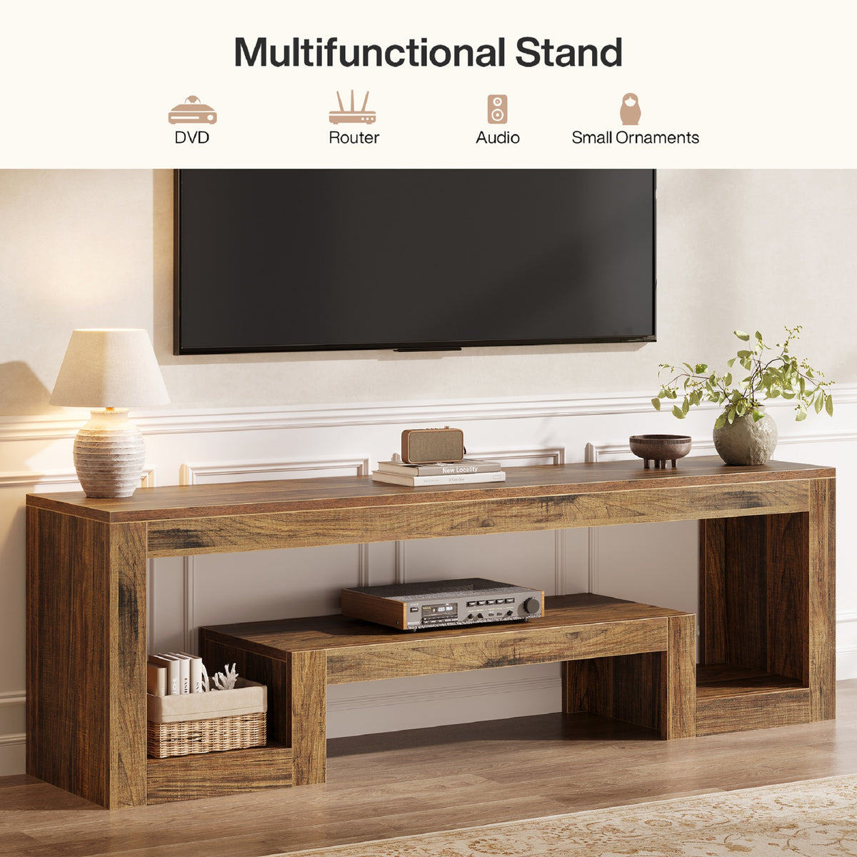 Modern Media Console TV Stand with Open Display Storage
