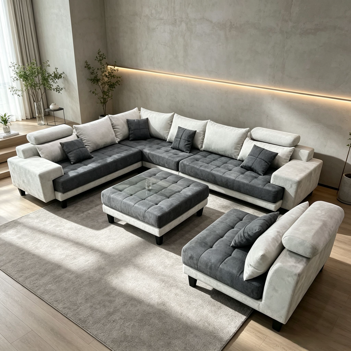 5-Piece S150DDG Modern Microfiber Reversible Sectional Fabric Sofa Set
