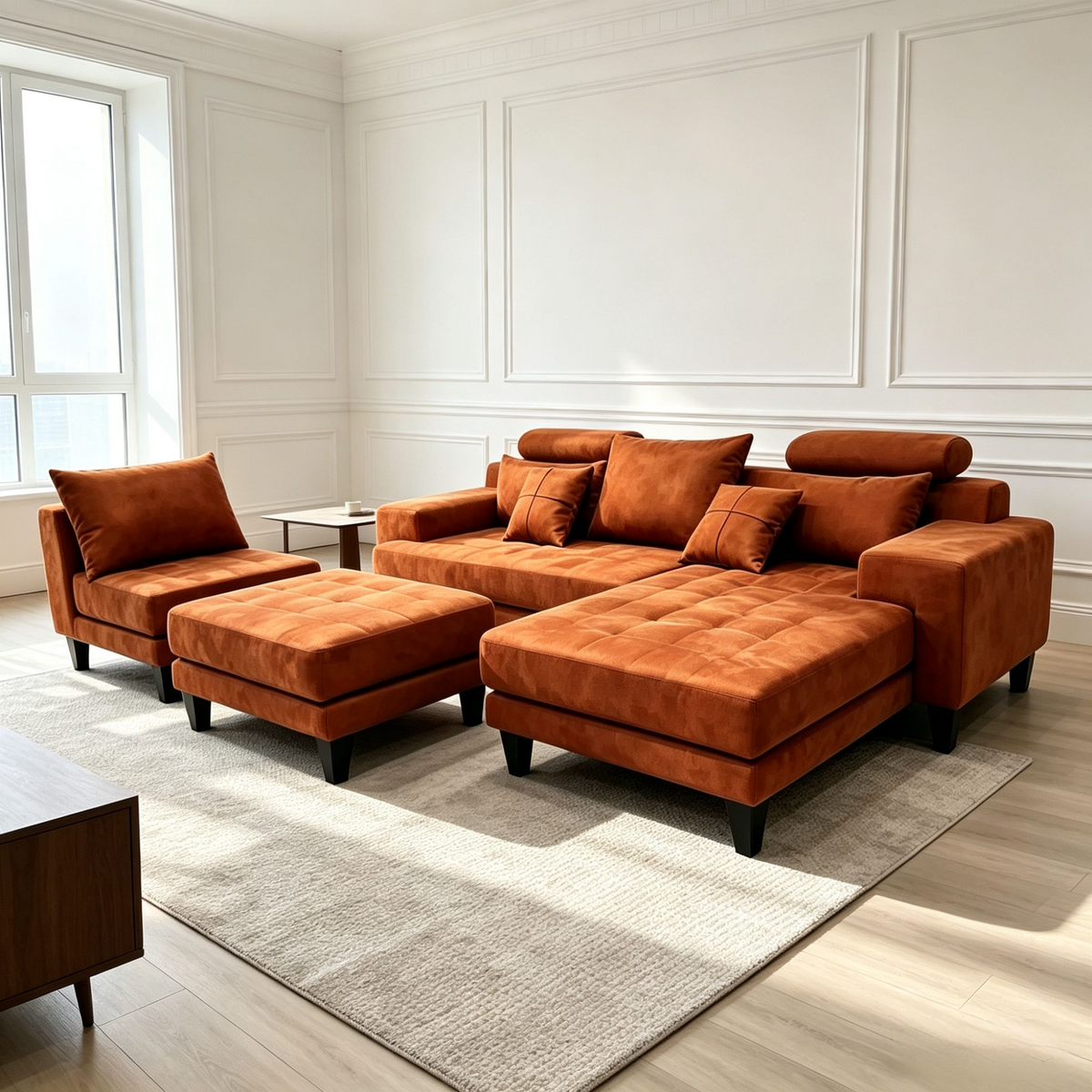 4-piece Modern Microfiber Sectional Chaise Sofa Set S150CR