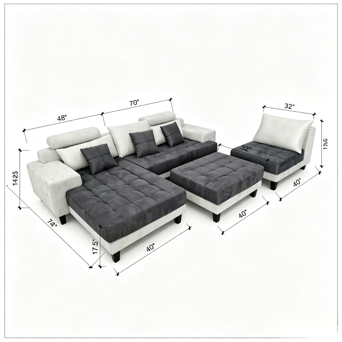 4-piece Modern Microfiber Sectional Chaise Sofa Set S150CR