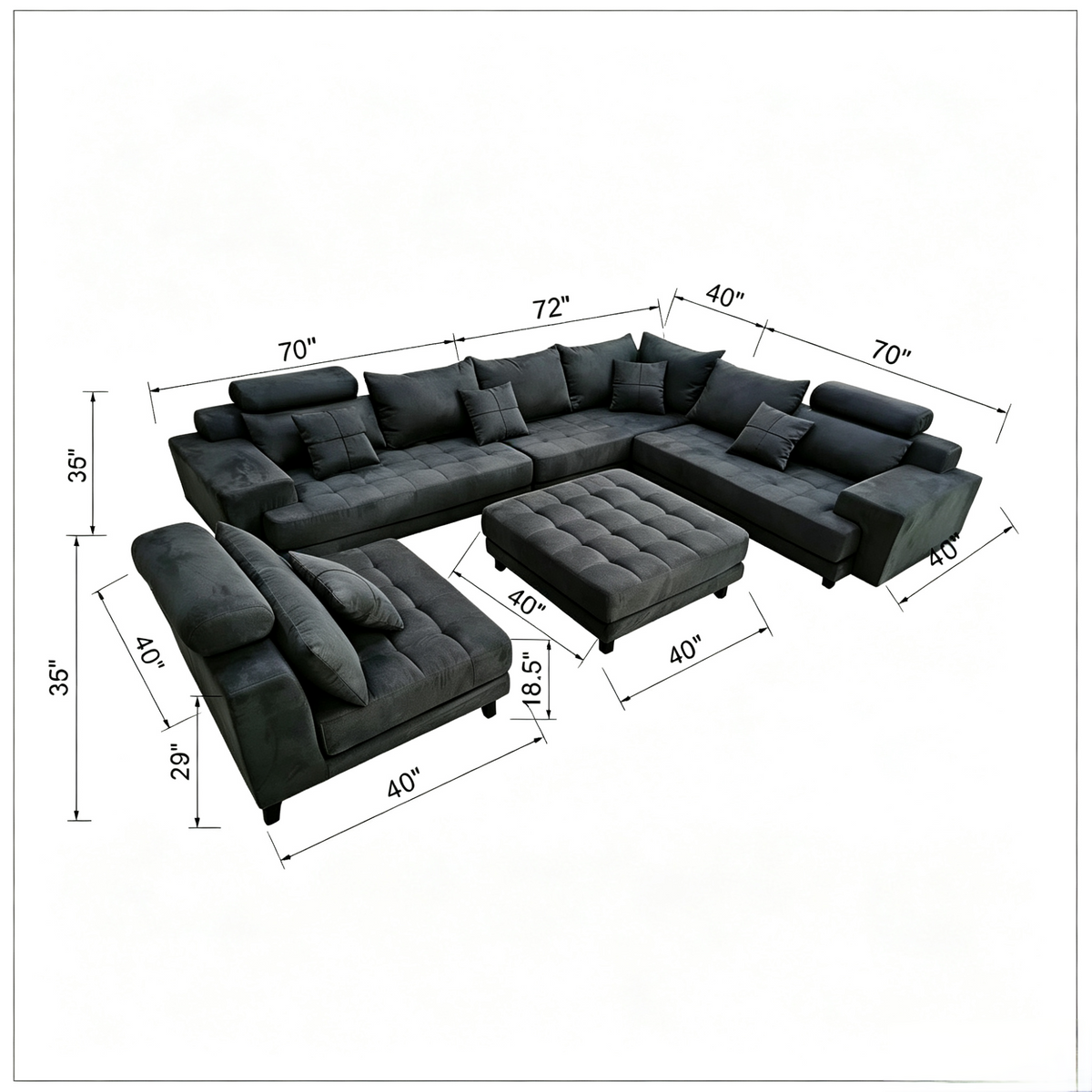 5-Piece S150DDG Modern Microfiber Reversible Sectional Fabric Sofa Set