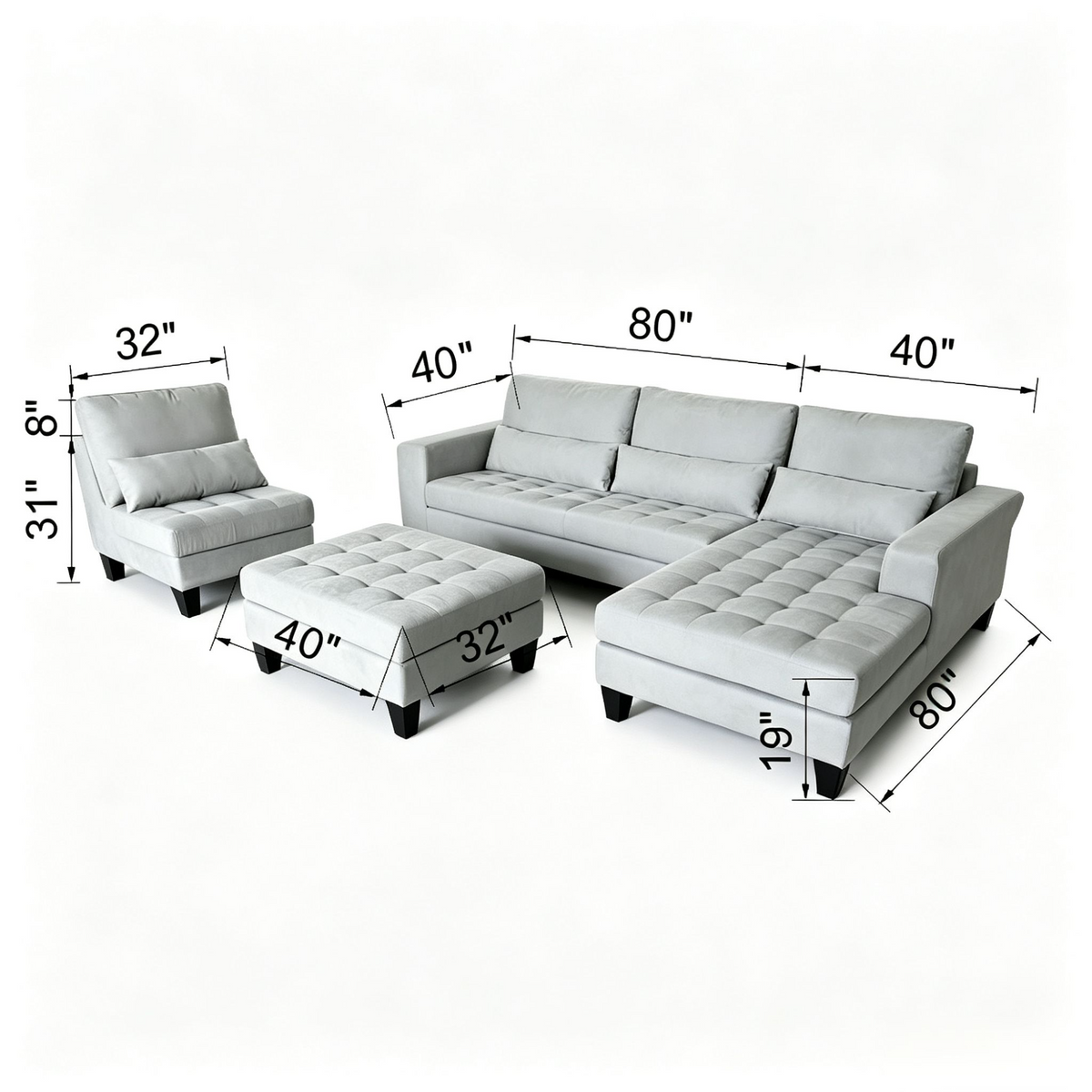 4-piece Modern High Back Microfiber Sectional Couch Sofa Set S6839R